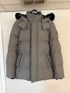 MOOSE KNUCKLES Cloud 3Q Down Jacket Grey/Black Fox Fur Mens Size S NWT M32MJ178